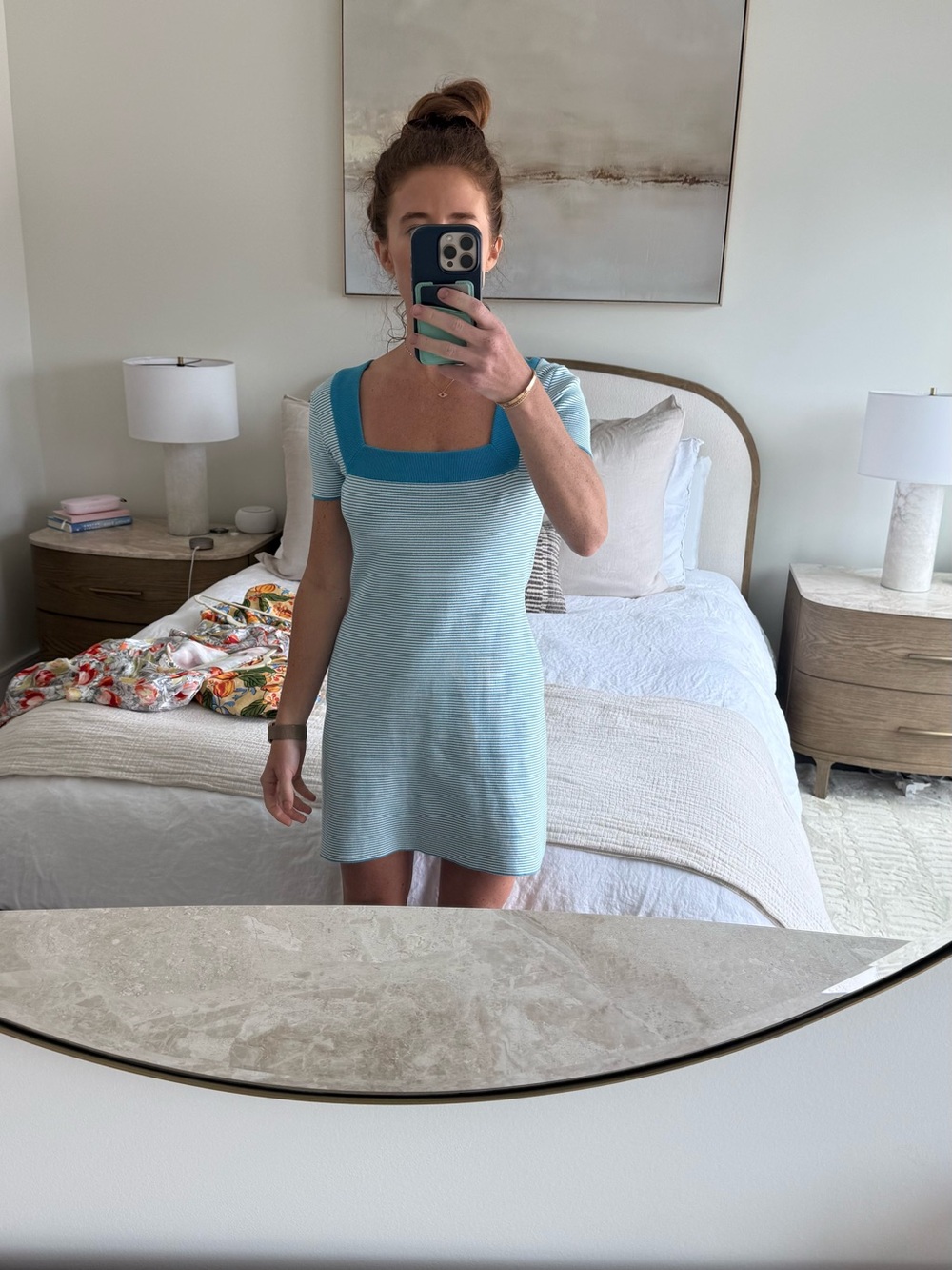 Ciao Lucia Light Blue Mini Dress with Teal Square Neck